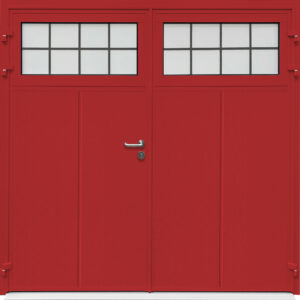 Flame red side hinged garage door