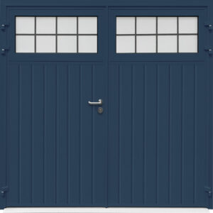 Steel blue side hinged garage door