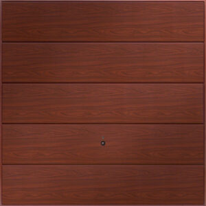 Detail on an up and over garage door showing Rosewood design