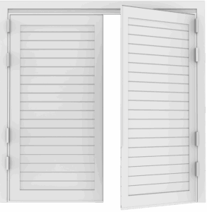 Close up detail of a side hinged door with horizontal thin panel design