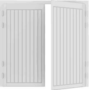 Close up detail of a side hinged door with vertical thin panel design