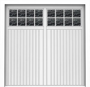 Close up detail of glazed Novoferm up and over garage door with Berwick styling