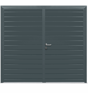 Style detail showing a horizontal rib design on a side hinged garage door