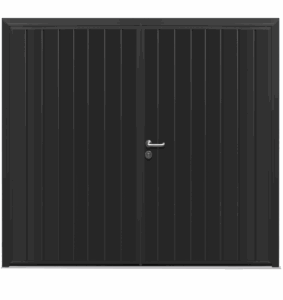 Style detail showing a smooth vertical rib design on a side hinged garage door 