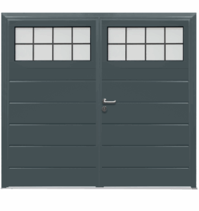 Style detail showing a traditional centre rib horizontal design on a side hinged garage door