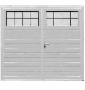 Style detail showing traditional glazing on a standard rib panelled side hinged garage door
