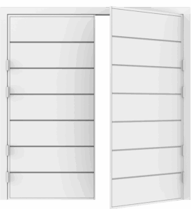 Close up detail of a side hinged door with horizontal wide panel design