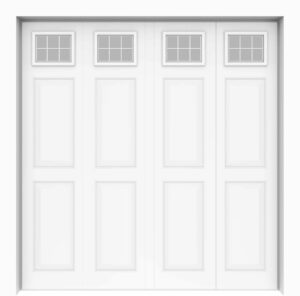 Close up detail of Glazed Novoferm up and over garage door with regency styling