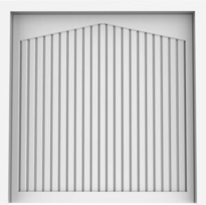 Close up detail of Novoferm up and over garage door with narrow rib styling beneath a triangular panel